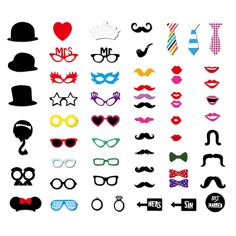 HIOQFR 60pcs Accesorios Photocall Photo Booth Photocall Fiesta Foto Props Fotocoll de Cumpleaños Fotocall Kit Photocall Boda Divertido Atrezzo para Fotomatón DIY Photobooth para Graduacion Decoracion