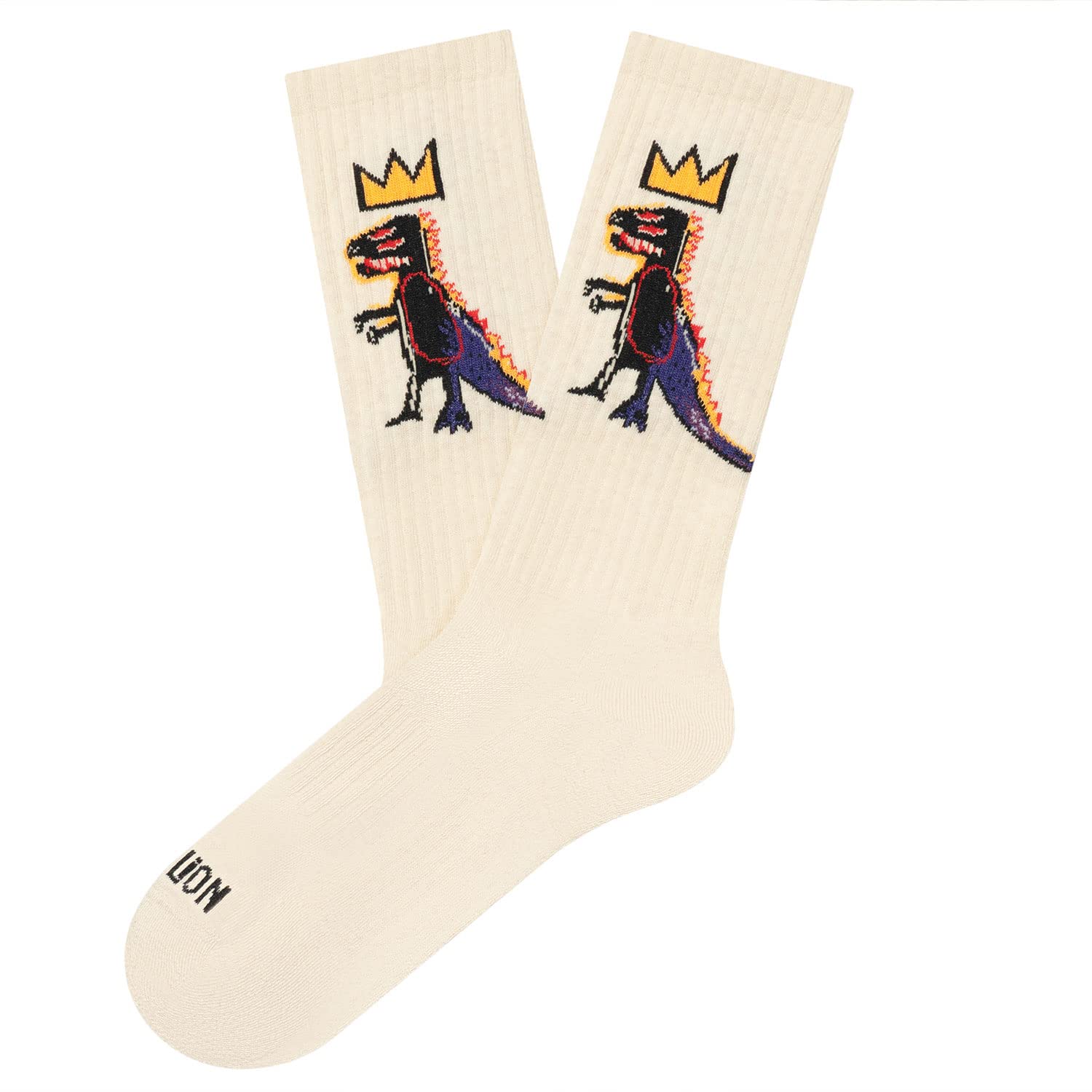 Jimmy Lion Basquiat print socks, made from premium combed cotton, size 36 - 40 | 16 - 18 in half - walk in style!, Athletic Basquiat Fish Dispenser - Beige, M