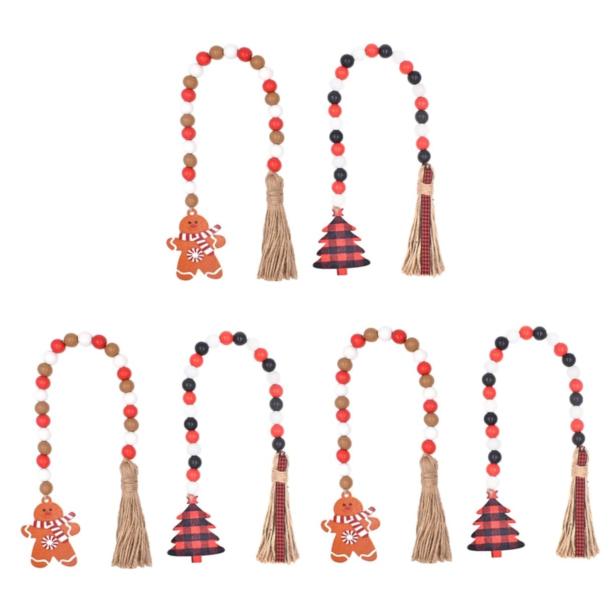 Colgante de cuentas de madera de Navidad Ciieeo con adornos de tela para árbol, 6 piezas