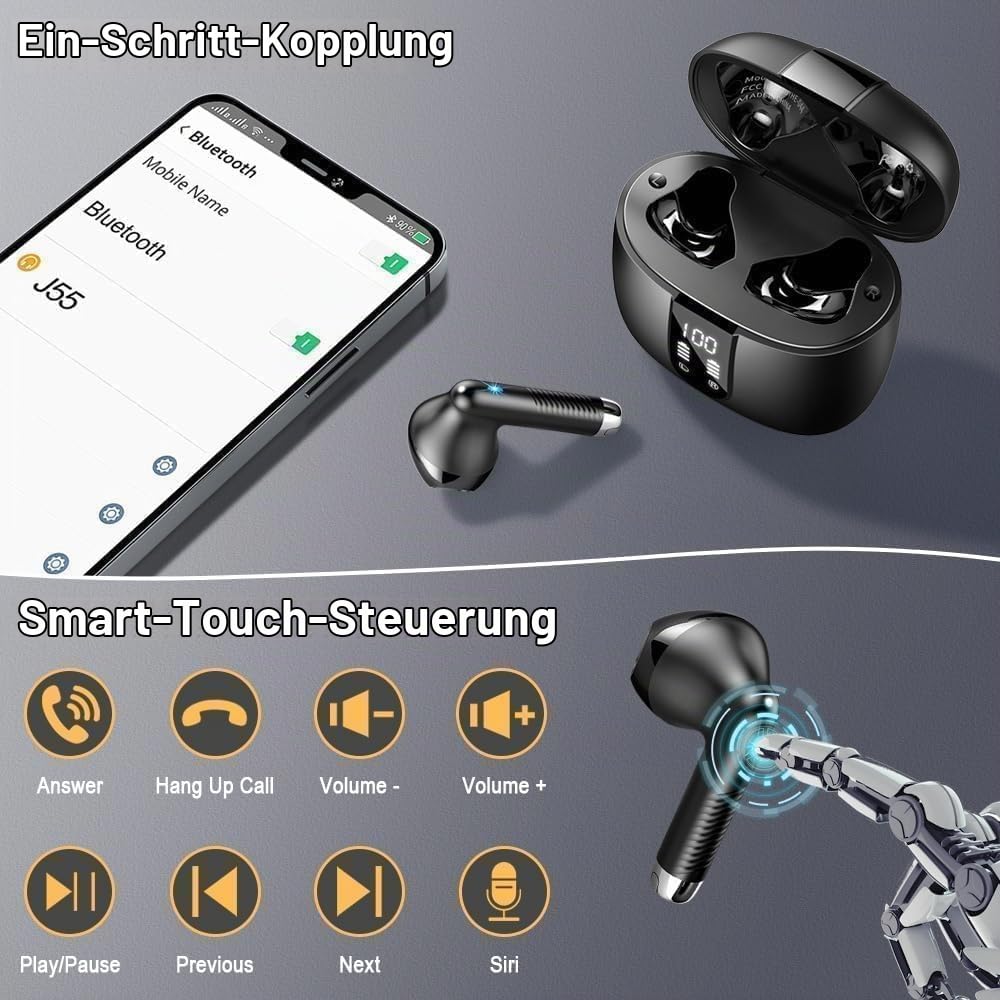 Drsaec Bluetooth 5.4 Kopfhörer 2026, 6D Tiefer Bass In-Ear Kopfhörer Kabellos Bluetooth mit App EQ Steuerung, 56Std Kabellose Kopfhörer/6 ENC Noise Cancelling Ear Buds, USB-C, IP7 Wasserdicht Ohrhörer
