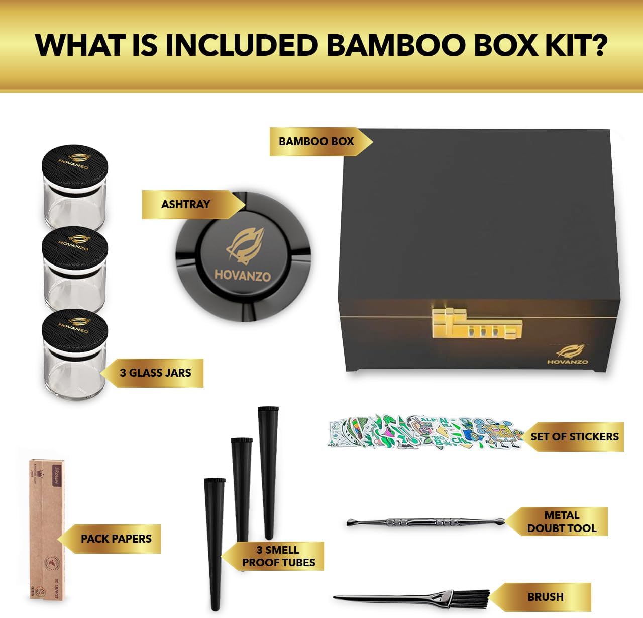 Premium Large Bamboo Storage Box with Removable Tray - Storage Wood Box for Herbs and Accessories - Storage Box Set with Combination Lock - Smell Proof Container with Accessories Black image 3 of 6 B098TVKKRF