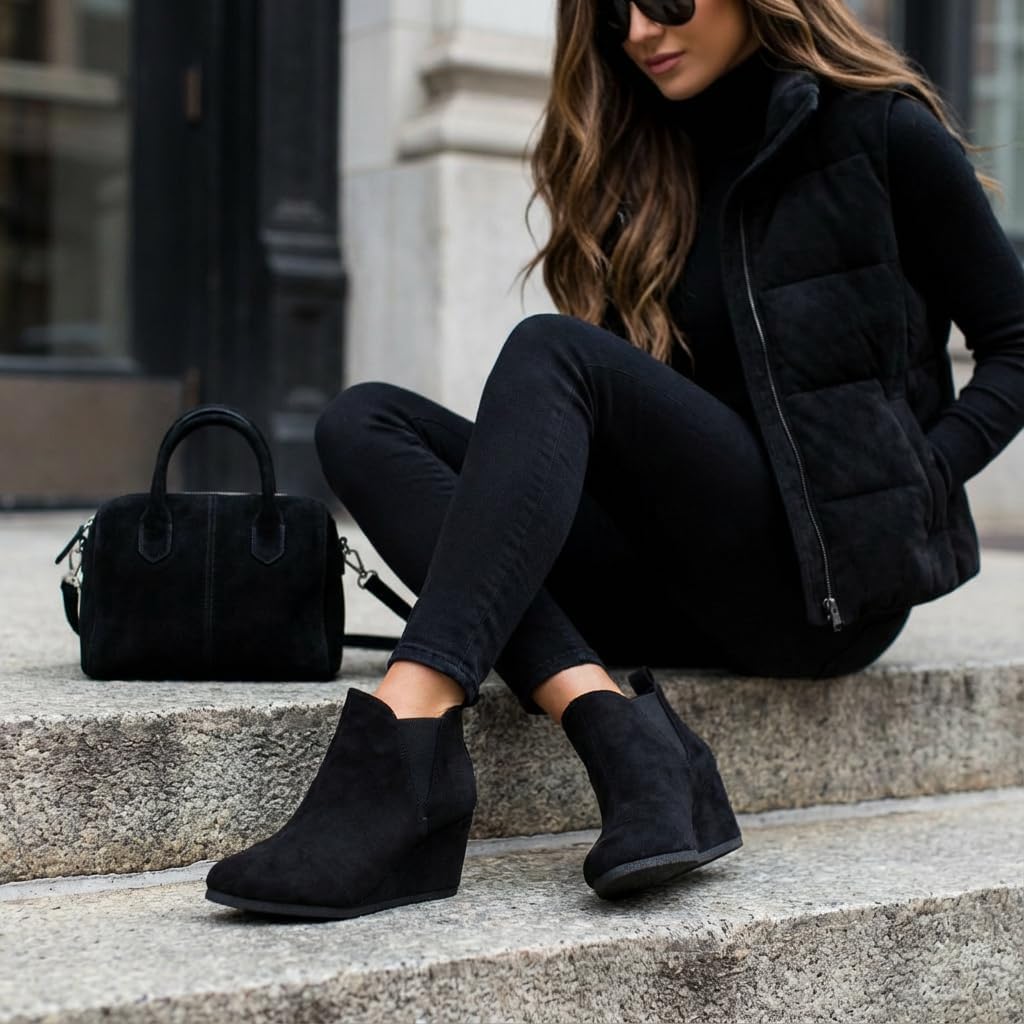 Dunes Women's Zoey Wedge Bootie, Soft Vegan Suede, Easy Slip-On Design, Memory Foam, Wide Widths Available - Image 7