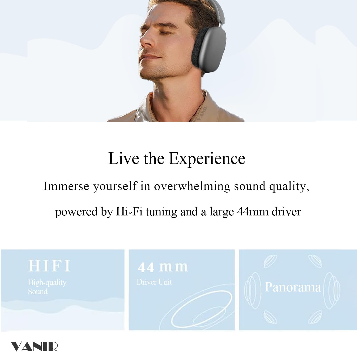 VANIR Wireless Bluetooth Headphones Over Ear, AI Noise Canceling, 48H Playtime, Wireless Headphones with Microphone, HiFi Stereo Foldable Lightweight Headsets, Deep Bass for Home Office Cellphone PC - Image 7