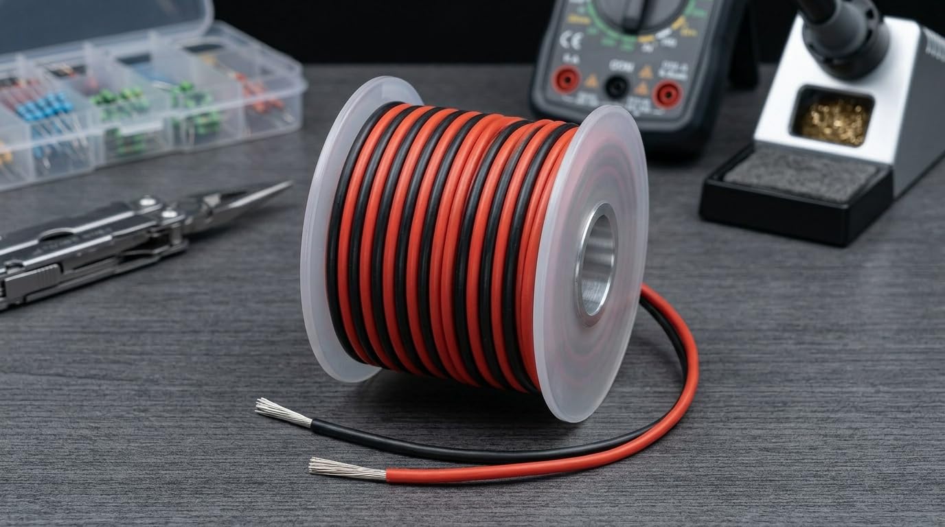 EvZ Elektrischer Silikondraht, 12 Gauge, 10 m, 12 AWG, flexibles 2-Leiter-Parallelkabel, 2-polig, rot/schwarz, hochtemperaturbeständig, einfarbige LED-Streifenverlängerung