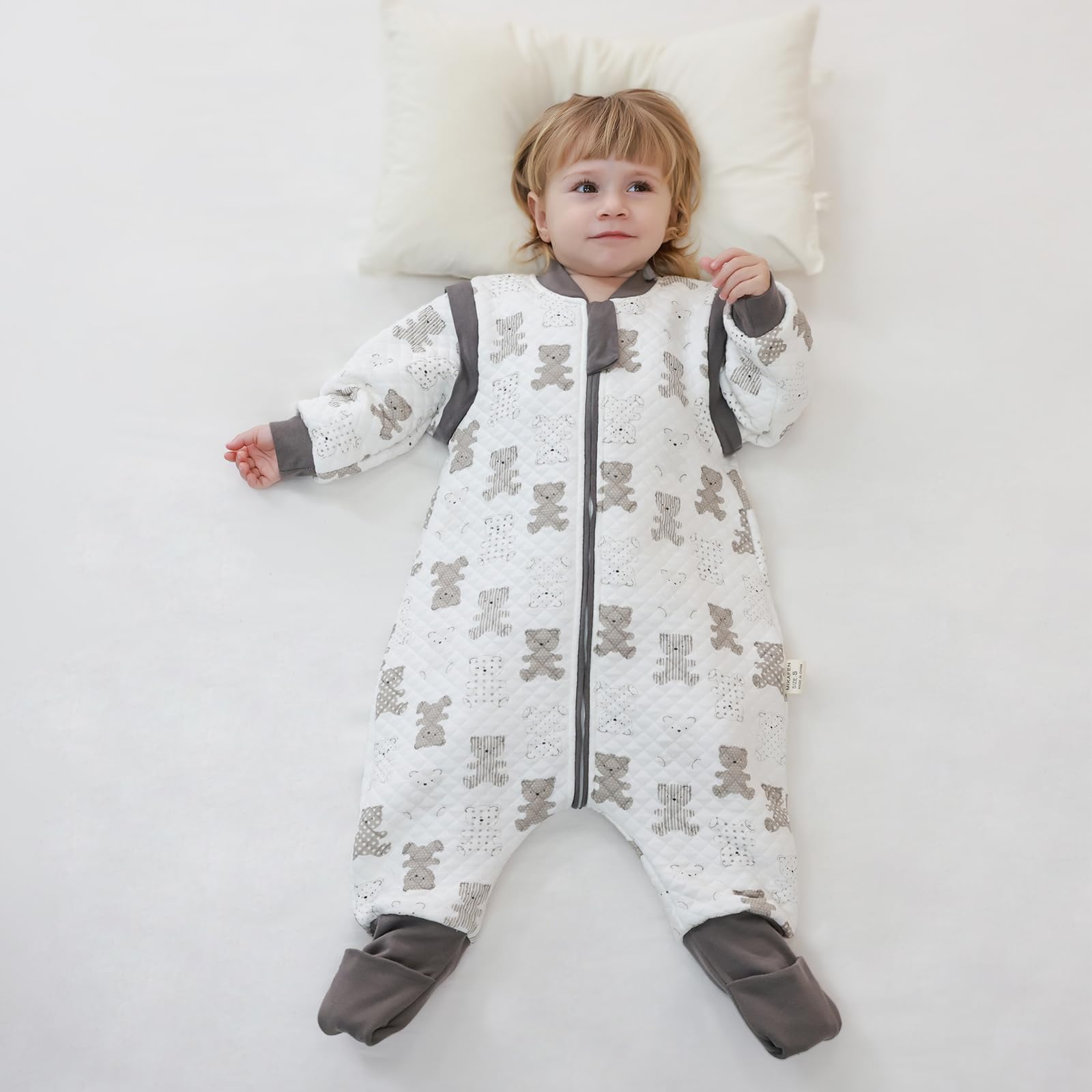 Sacco nanna con piedi bambini 2.0 Tog, Sacco nanna in cotone, per tutto l'anno con maniche rimovibili, Orso 4-5 anni