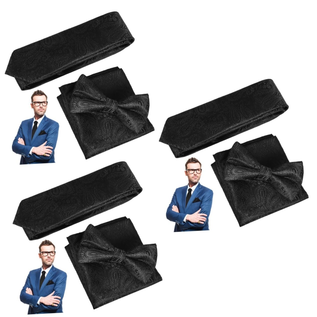BESPORTBLE accesorios de traje de hombre pañuelo de bolsillo para hombre Armada pajarita elegante faja paseo boda pajarita para hombre pañuelos de bolsillo Hilo de poliester Negro