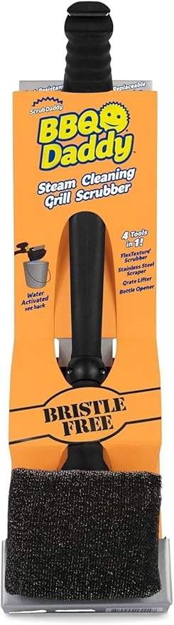 Scrub Daddy BBQ Daddy Grill Brush for Outdoor Grill - Bristle Free Grill Brush with Steel Grill Scraper + Scrub Brush - Temperature Controlled Scrubbing Power for Grill Cleaning (1 Count)
