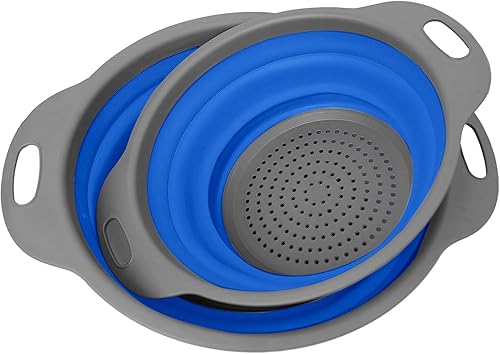 Colador plegable, juego de 2 coladores plegables, colador de cocina que ahorra espacio, colador plegable de silicona de grado alimenticio con asa
