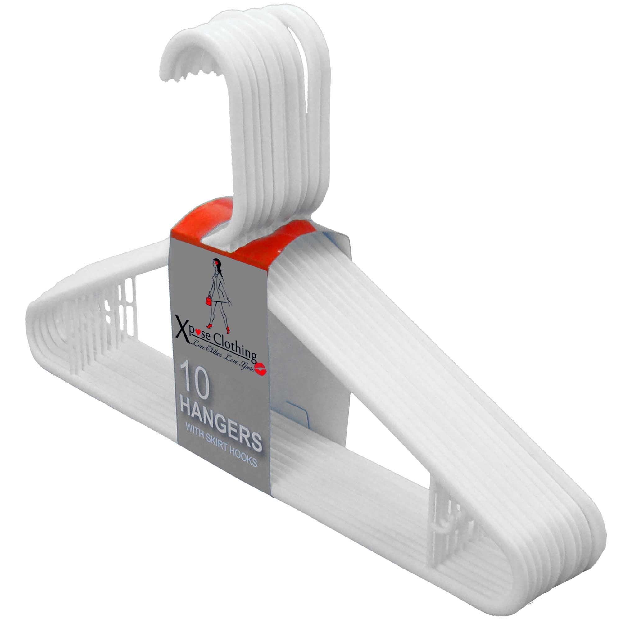 Want Clothing Adult Heavy Duty Colour Plastic Coat Hangers Strong Clothes Hanger for Suit Trousers Bar Coat Jackets Shirts Dresses Skirts Hooks, Space Saving, 42 cm (20, White)