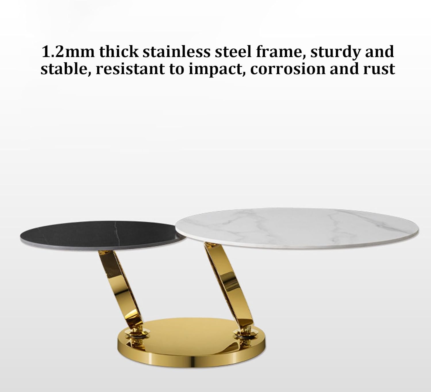 JATIBOSH Round Coffee Tables, Table with 2 Desktop, Nesting Tables with Gold Metal Frame Legs and Rock Slabs Top for Living Room, Bedroom, Office, Balcony, Apartment