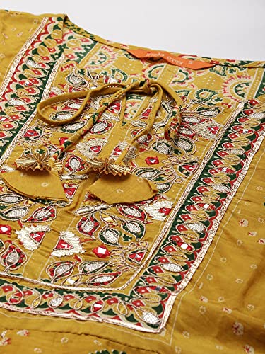 Image of INDO ERA Women's Embroidered Cotton Blend Anarkali Kurta With Pant & Dupatta Set (RRRRR8108)