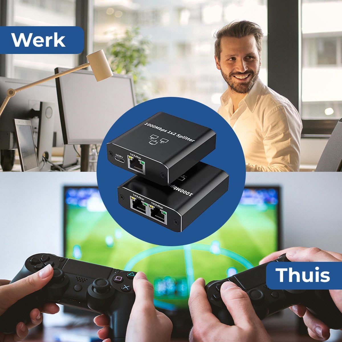 rozdzielacz Internetu, 2 porty, do 1000 Mb/s, od 1 do 2, LAN, UTP, RJ45, rozdzielacz sieci, rozdzielacz UTP, rozdzielacz Ethernet, przełącznik Ethernet, przełącznik sieciowy