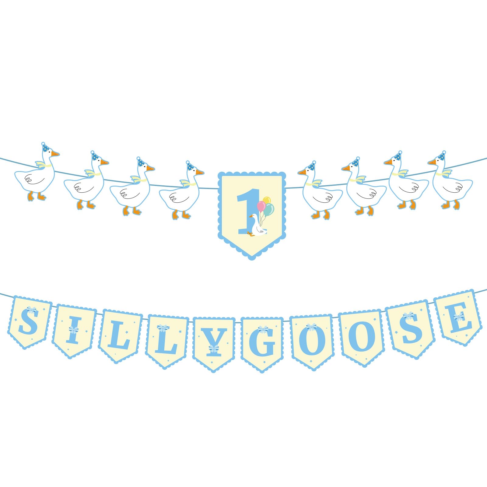 1 Goose Banner, Pre-String Goose Theme Birthday Decorations Baby Shower Garland for Gender-Neutral Nursery Wall Decor (Blue)