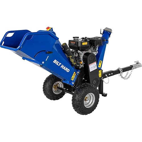 BILT HARD 4-Inch 212cc 7HP Gas Powered Drum Wood Chipper with 2'' Coupler Tow Hitch, Towable Wood Chipper Leaf Branch Shredder Mulcher with Towbar, Emergency Stop Button