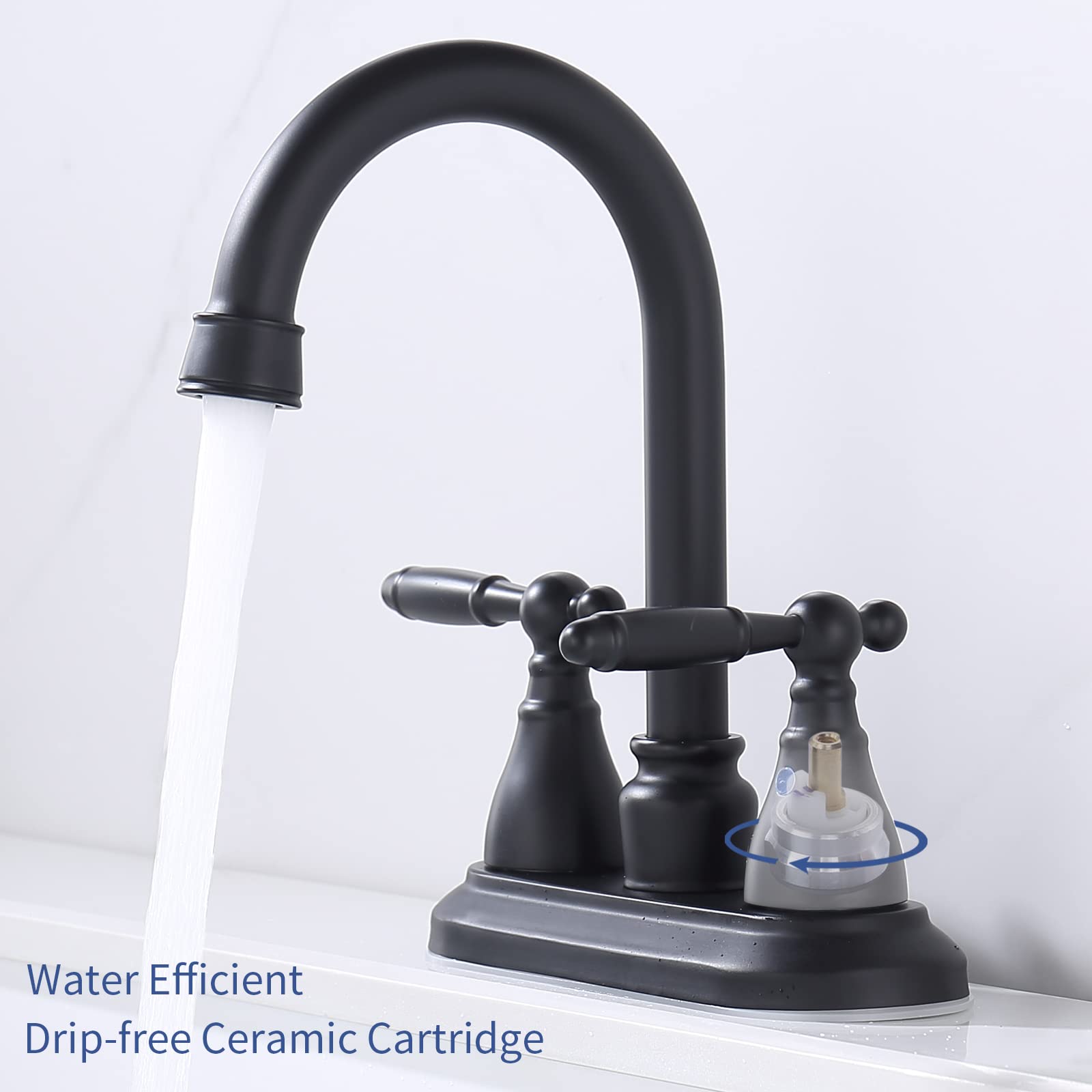 Robinet De Salle De Bain Central Noir Mat De 10,2 Cm