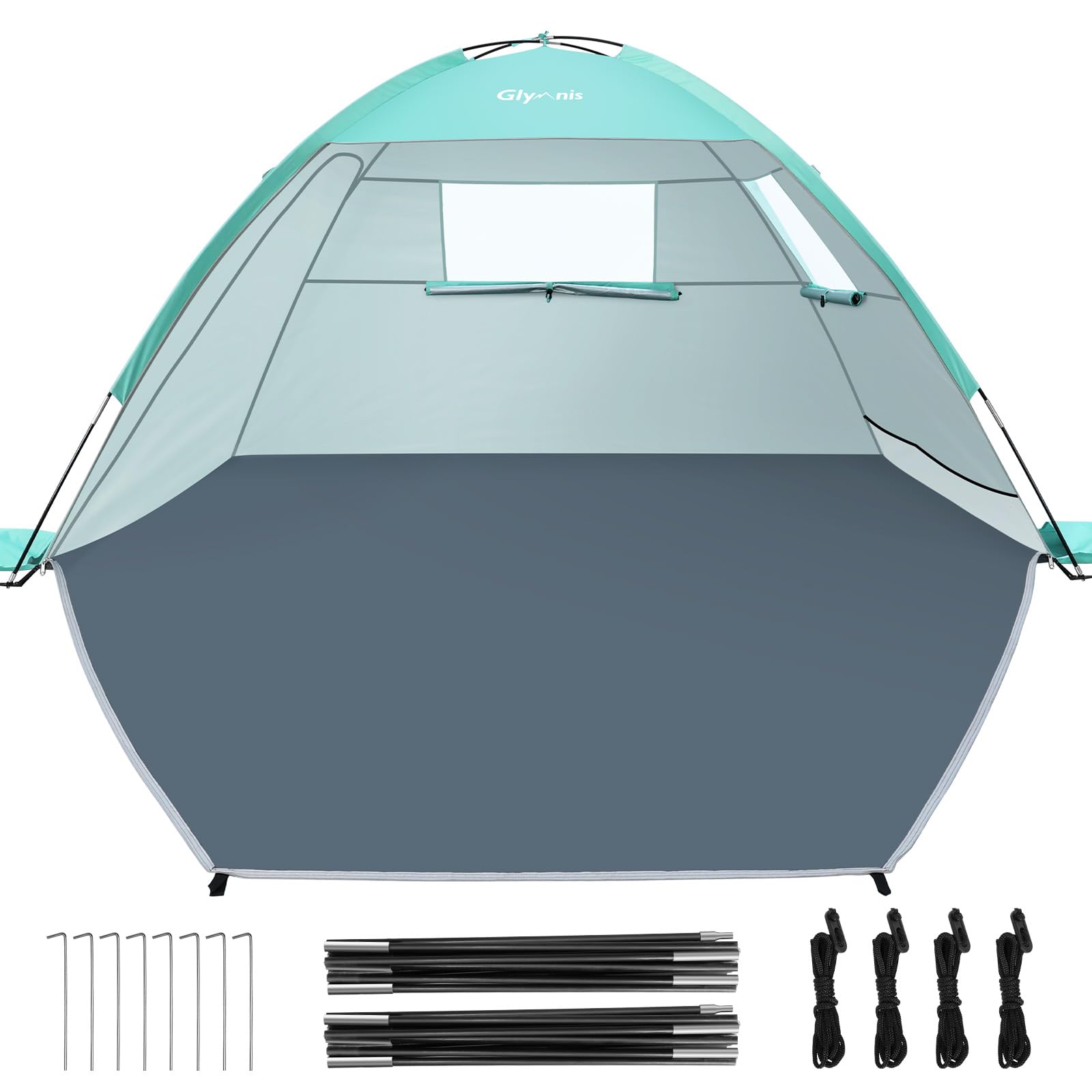 Glymnis Beach Tent Sun Shelter 2-3 Person, Portable Beach Shade UPF 50+ Sun Shade, 2 Door Ventilation Lightweight Easy Setup Fully Closed Beach Canopy for Beach Garden Picnic
