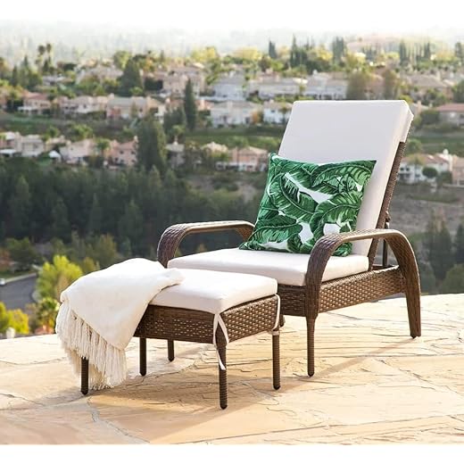Outdoor Patio Armchair Recliner with Ottoman - Brown