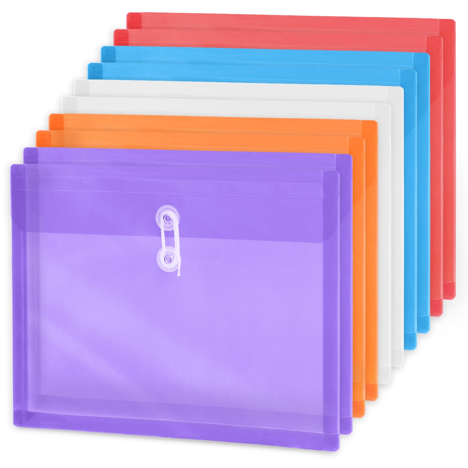 Swpeet 10 sobres de plástico de tamaño legal de 12.8 x 9.8 pulgadas con cierre de botón y cuerda, carpetas de archivos de plástico, organizador de documentos de papel, ideal para
