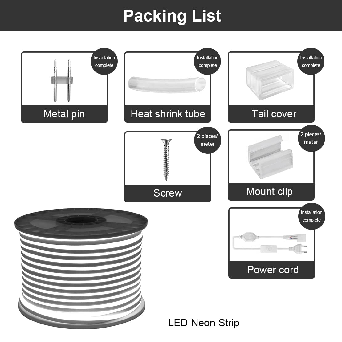 Tira de neón LED. 230V, luz blanca 20M, luz exterior impermeable/flexible DIY strip light para decoración de fiestas interiores/LED al aire libre, con adaptador de corriente + controlador