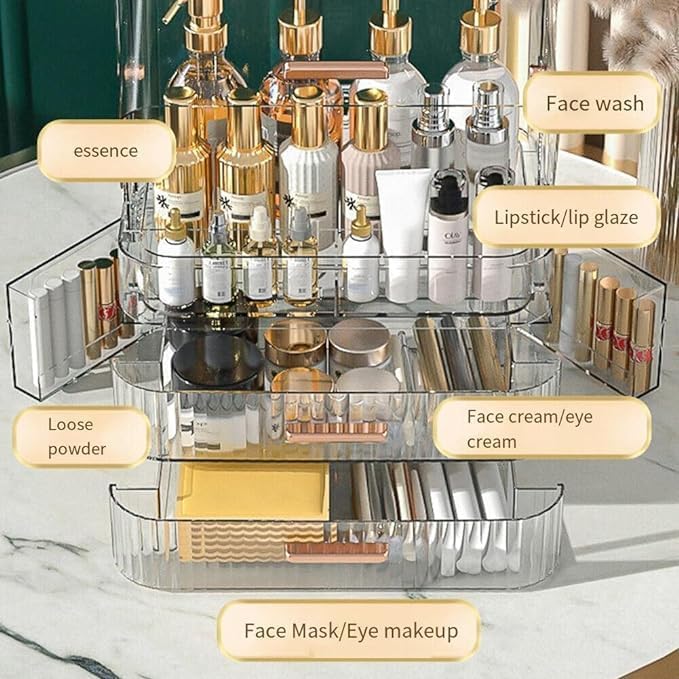 Image of MECHDEL Makeup Organizer /Makeup Box for Storage /Make Up, Cosmetic, Skincare Organiser for Women /Elegant Makeup Vanity with Transparent Drawer /Makeup Cosmetic (Makeup Storage Box- Handle (TR))