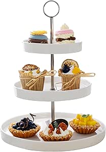 Sweese Porcelain 3-Tier Cupcake Stand - Elegant White Cake Stand for Desserts, Tiered Serving Tray for Parties, Weddings, Birthdays - Durable Stainless Steel Rods
