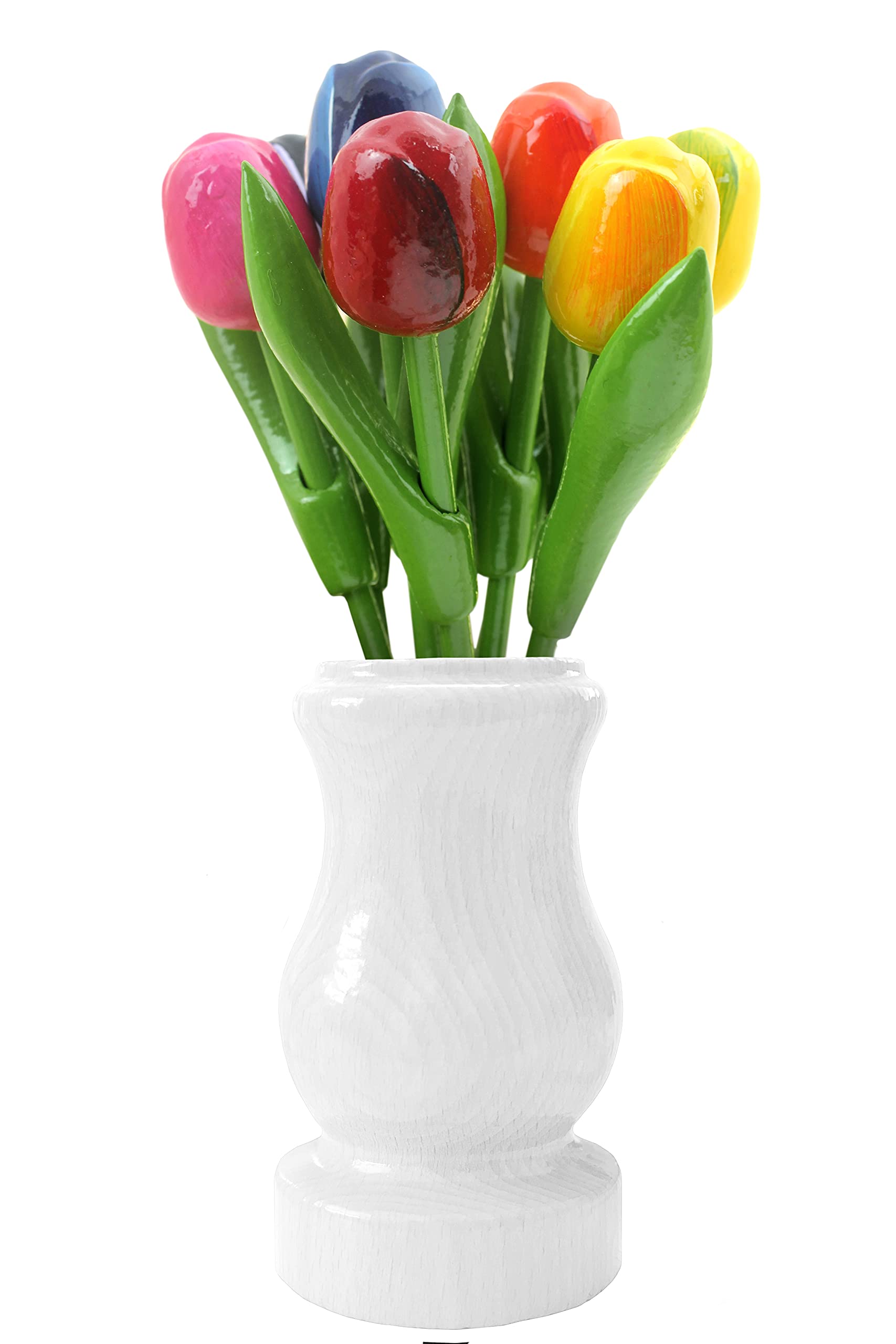 MomoMoments Wooden Tulip Bouquet in Elegant Design Wooden Vase Hand Painted Artificial Tulips Height 21cm Flower Bouquet Decoration Made in Holland