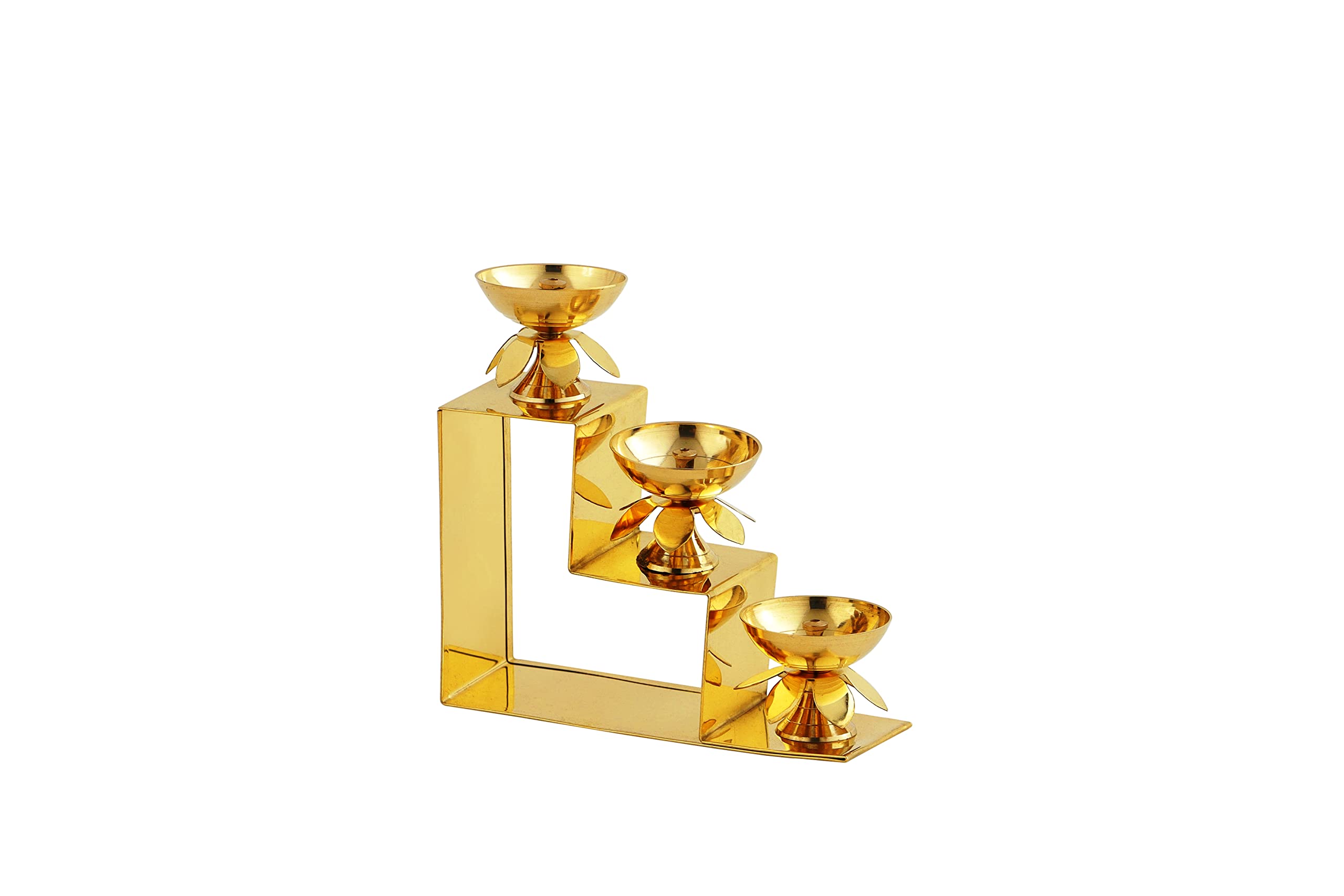 AKSHATA Brass Diya for Puja Home Office Mandir Akhand Jyot Diya Deepak for Diwali Festival Gift Item (DYA-STAIRS-3K) 1PIECE
