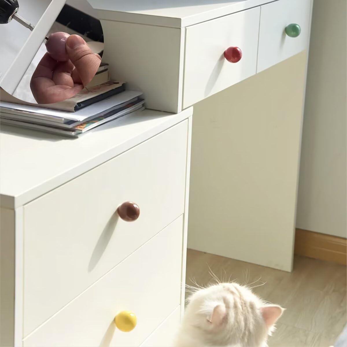 Maniglie per mobili Set di 6, pomelli in Ceramica a Forma di Palla Arancione Viti Diametro 33 mm Rotondo Mobili per Ufficio e casa Mobili da Cucina, cassetti Ante per armadi