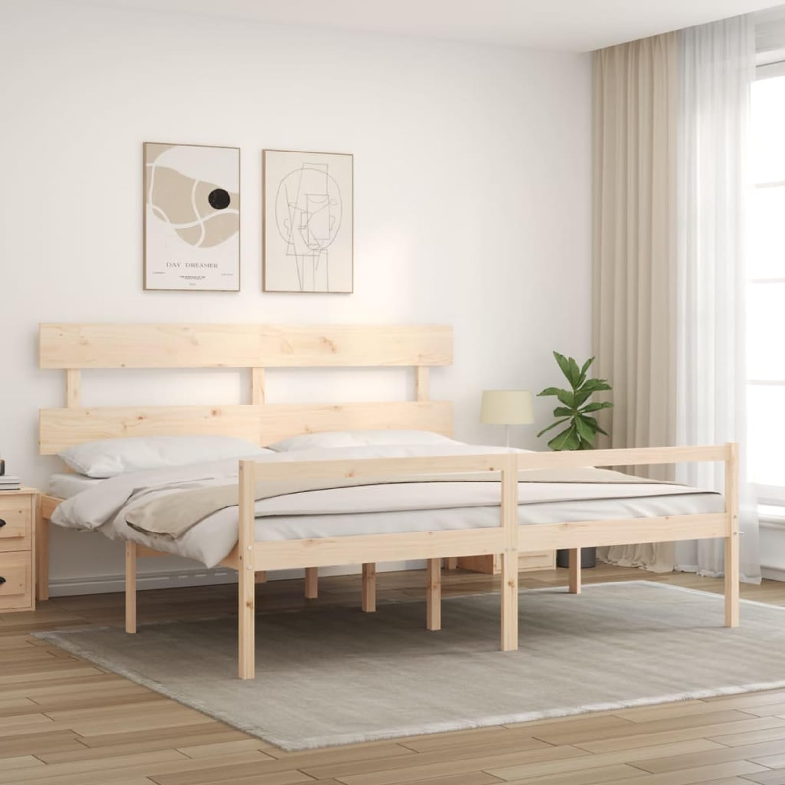 Homgoday Massives Kiefernholzbett 200x200 cm mit Stauraum, Seniorengerecht - 81 cm Höhe Model3195371