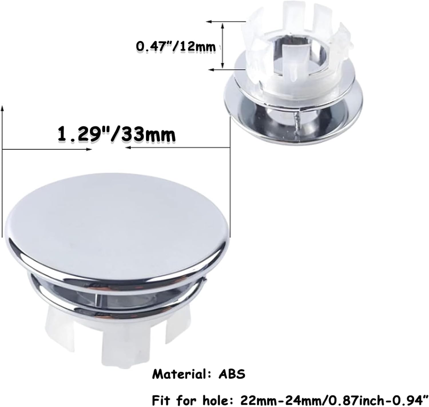 PCTC 6 Pack Sink Basin Overflow Trim Ring Solid Brass Bathroom Sink Trim Overflow Cover Insert in Hole Round Caps, Double Layer Copper Solid Chrome, Silver, DK_YiShuiKongGai_ShuangCeng_6Pcs