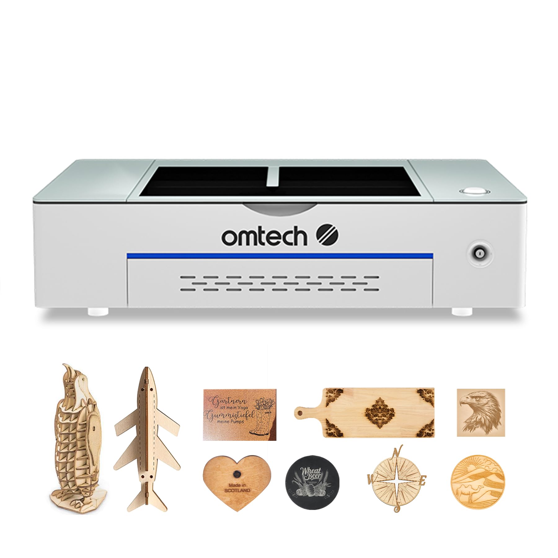 OMTech55W Polar Lite, Desktop CO2 Laser Engraver and Cutter, 20"x12" Compact Laser Engraving Machine with Built-in Exhaust Fans & 0.5gal Water Tank, Laser Cutting Machine for Wood Acrylic Glass More