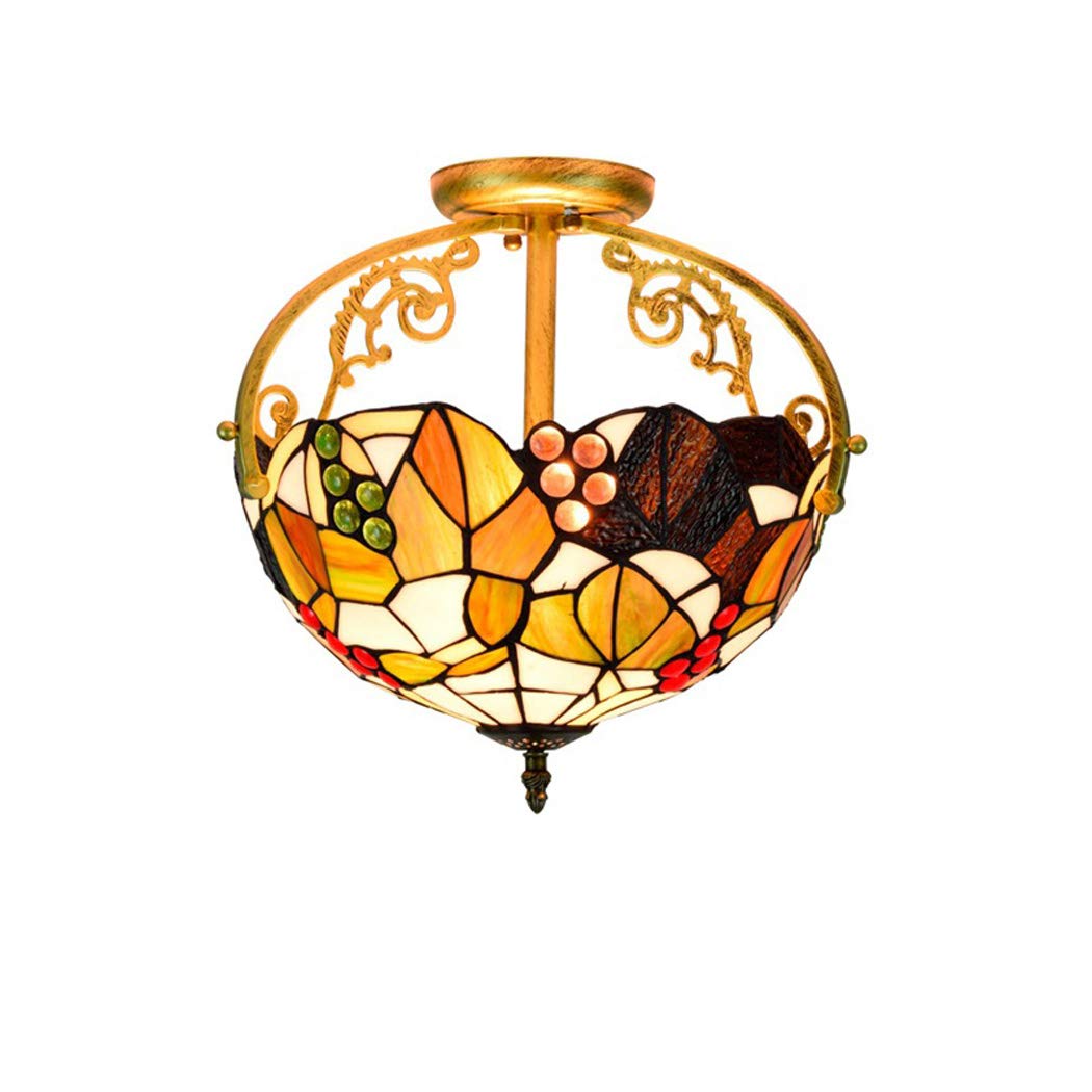 NHPJFDC Ceiling Light,Tiffany Grape Stained Glass Chandelier,Restaurant Bedroom Aisle Corridor Bathroom Ceiling Lamp,E26*2,B