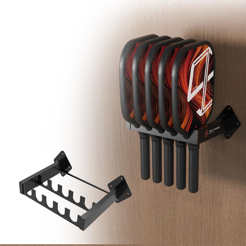 Swift Courser Pickleball Paddle Wall Mount Rack, Holds up to 5 Pickle Paddles, Pickball Sport Store Paddle Display, Wall Mount Accessories(Side Display (1 Pack), Black)