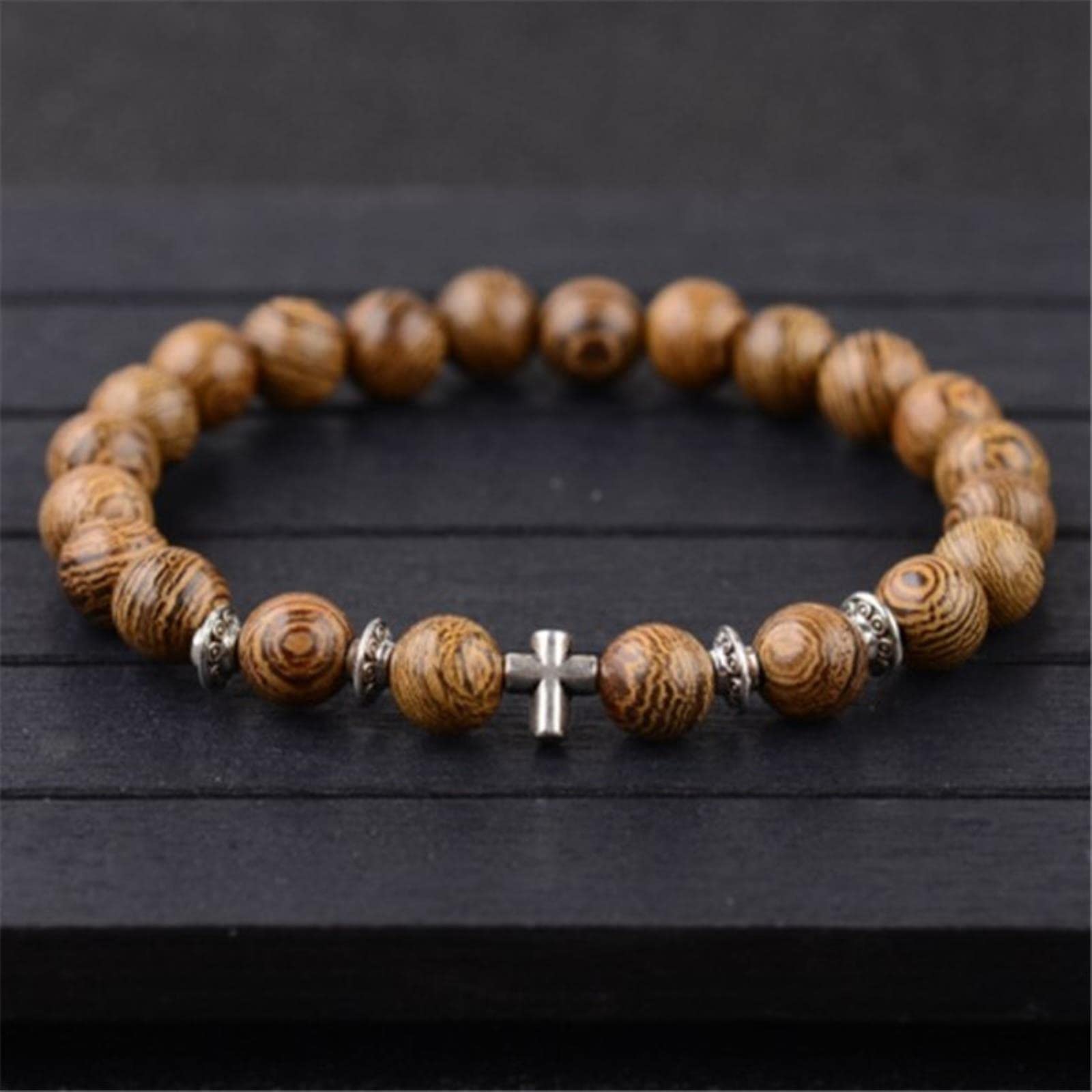 Pulseras, cuentas de oración, 1 pulsera de cabeza de leopardo de sándalo, budismo tibetano, cuentas de madera de Buda, pulsera de yoga chakra for joyería-OM (color: Om) (color: Bruin)