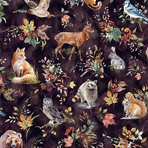 Hoffman Forest Tales V5200 46 Plum Forest Animals Fabric
