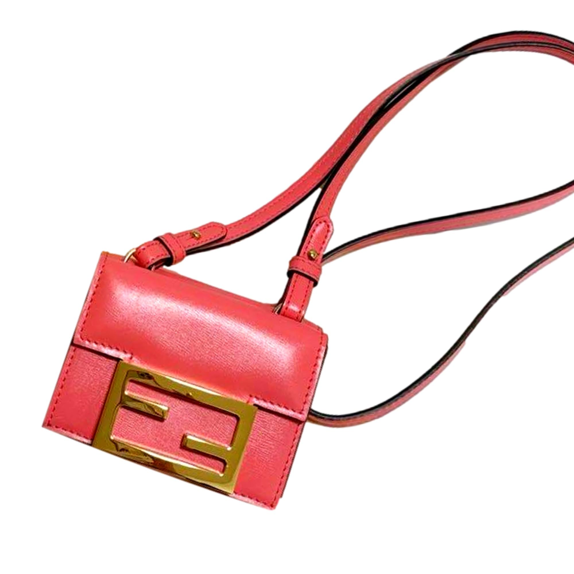 FENDI Micro Baguette - Cartera triple en bandolera de piel rosa Dalia, Rosado, Micro, Fendi Micro Baguette