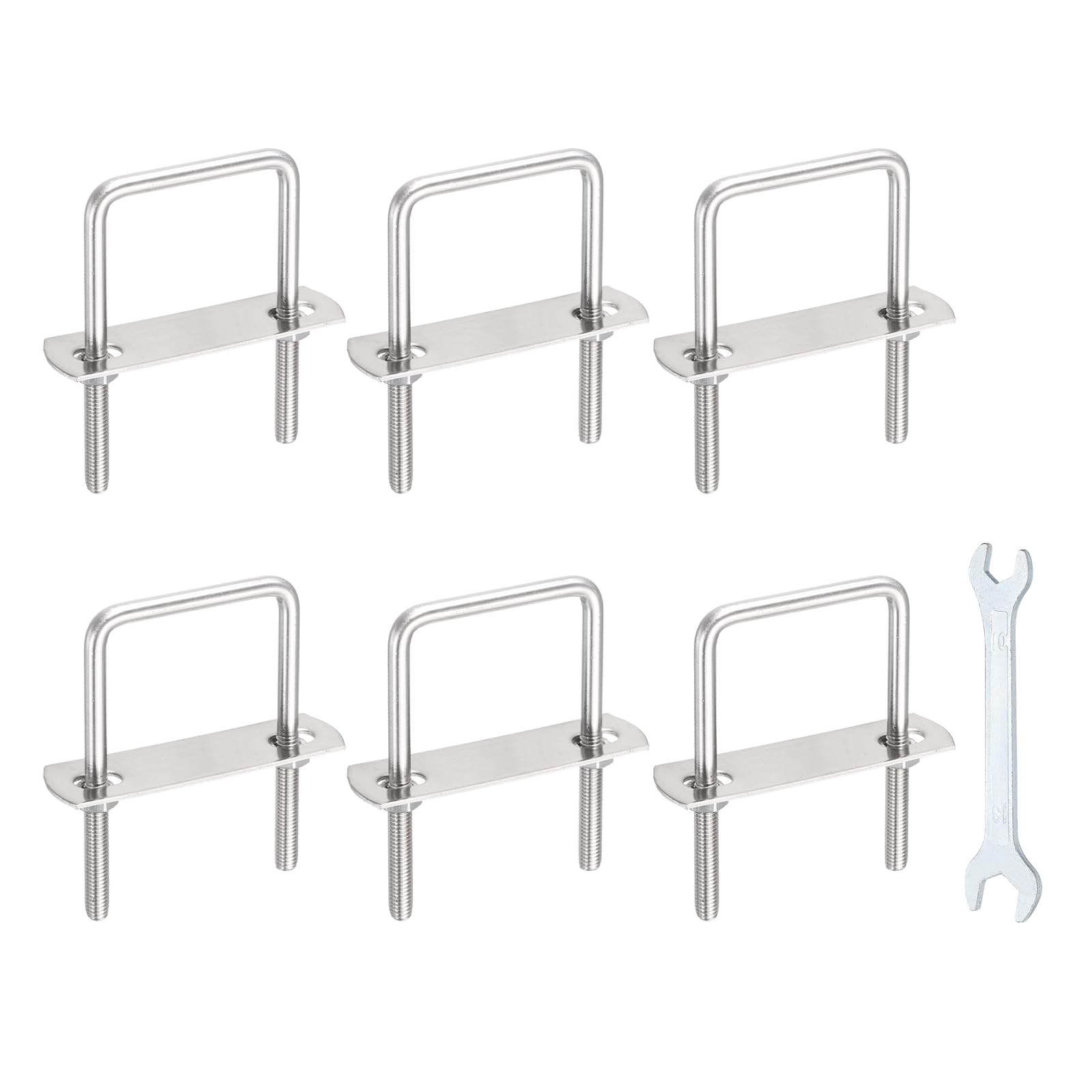 sourcing map 6 Sets M6 Square U-Bolts, 1.61"(41mm) Inner Width 3.1"(80mm) Length 304 Stainless Steel U Clamp Bolts with Nuts, Plates and Wrench for Trailer Ski Boat Fishing Boat