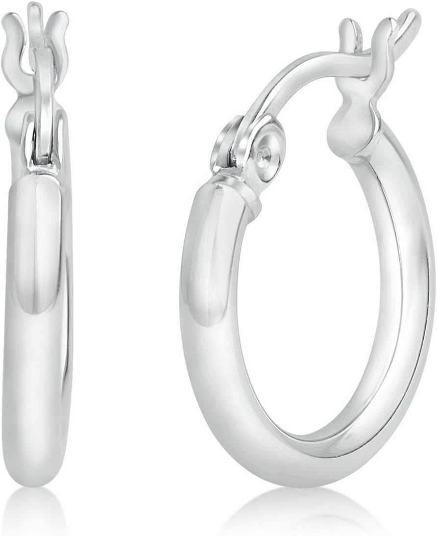 Olivia's Collection 925 Sterling Silver Lightweight Chunky Hoop Earrings (14-35mm) 2.0mm Width for Women, Man, Teens