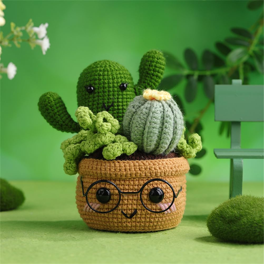 Meecaa Men's Cactus Plant Crochet Kit For Beginners Adults And Professionals Diy Crochet Kit Accessories, Ideal Creative Diy Gift For Craft Lovers, Includes Video Tutorial, Instructions (Cactus)