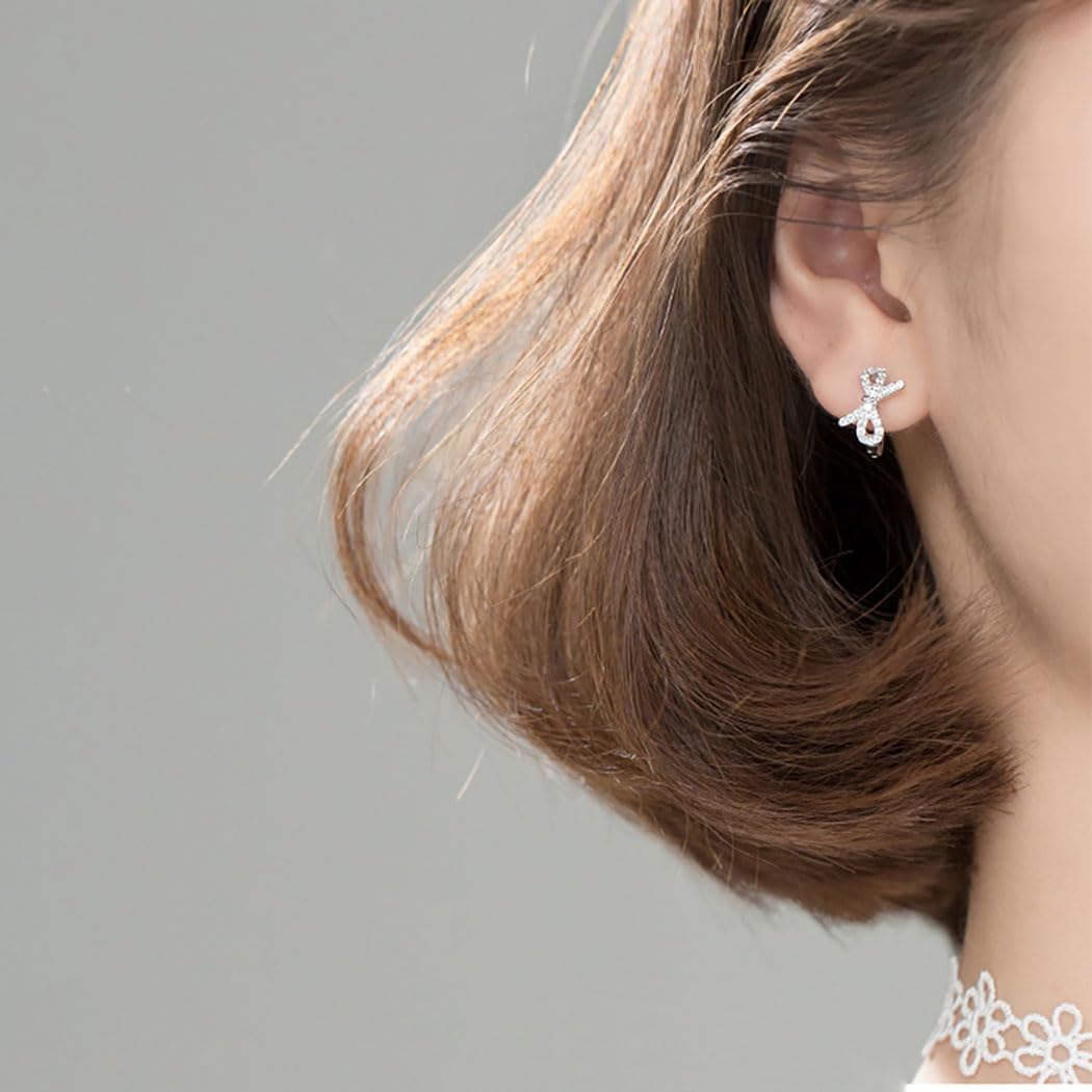 SLUYNZ Sterling Silver CZ Bow Huggie Hoop earrings for Women Teens Small Bowknot Hoop Earrings Huggie