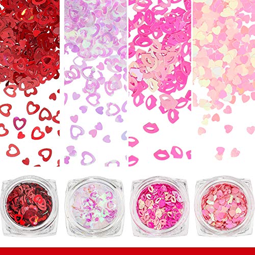image for Maitys 12 Boxes Valentine's Day Nail Glitter Heart Nail Sequins Hologr