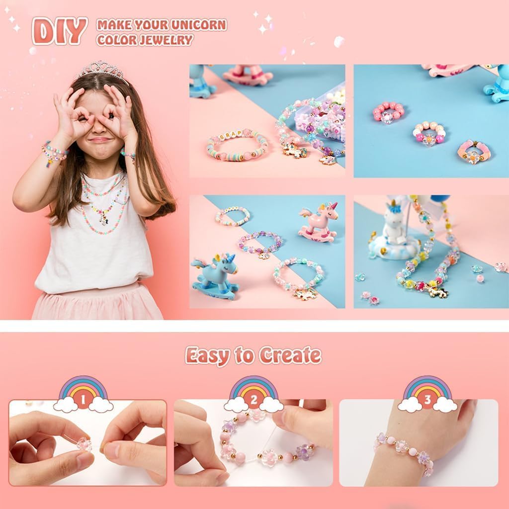 Parssufy® DIY Bracelet Making Kit for Girls – Beads Kit & Jewelry Craft Set with Charms, Scissors & Elastic String – Beads for Bracelet Making – Gifts for Girls (Jewellery Making Kit-JS-04) 1