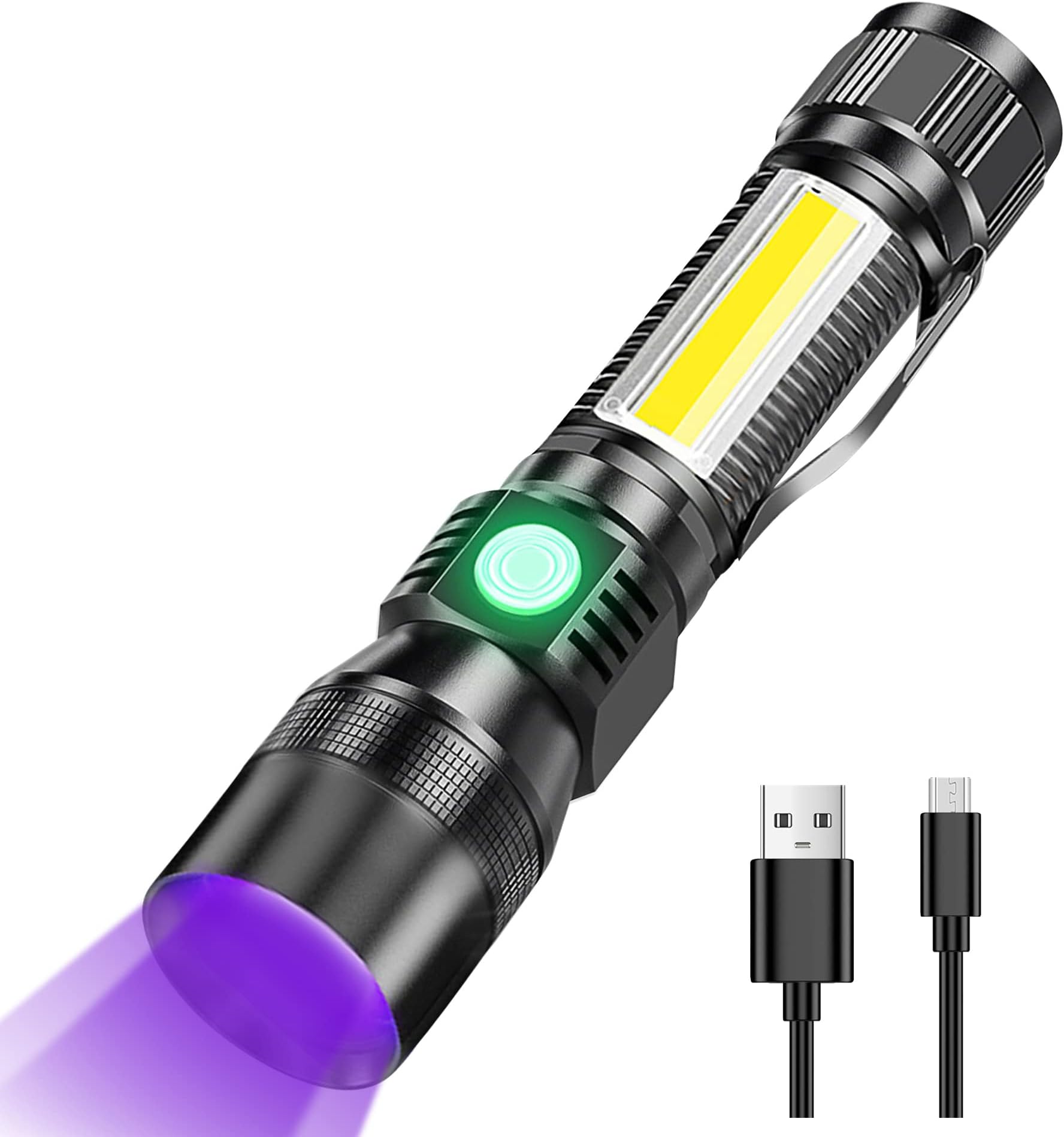 EoceanTorch Light Rechargeable, 1600 Lumens LED Flashlight Waterproof Zooming, 7 Modes Black Light UV light, Emergency Flash light for Outdoor, Camping, Hiking