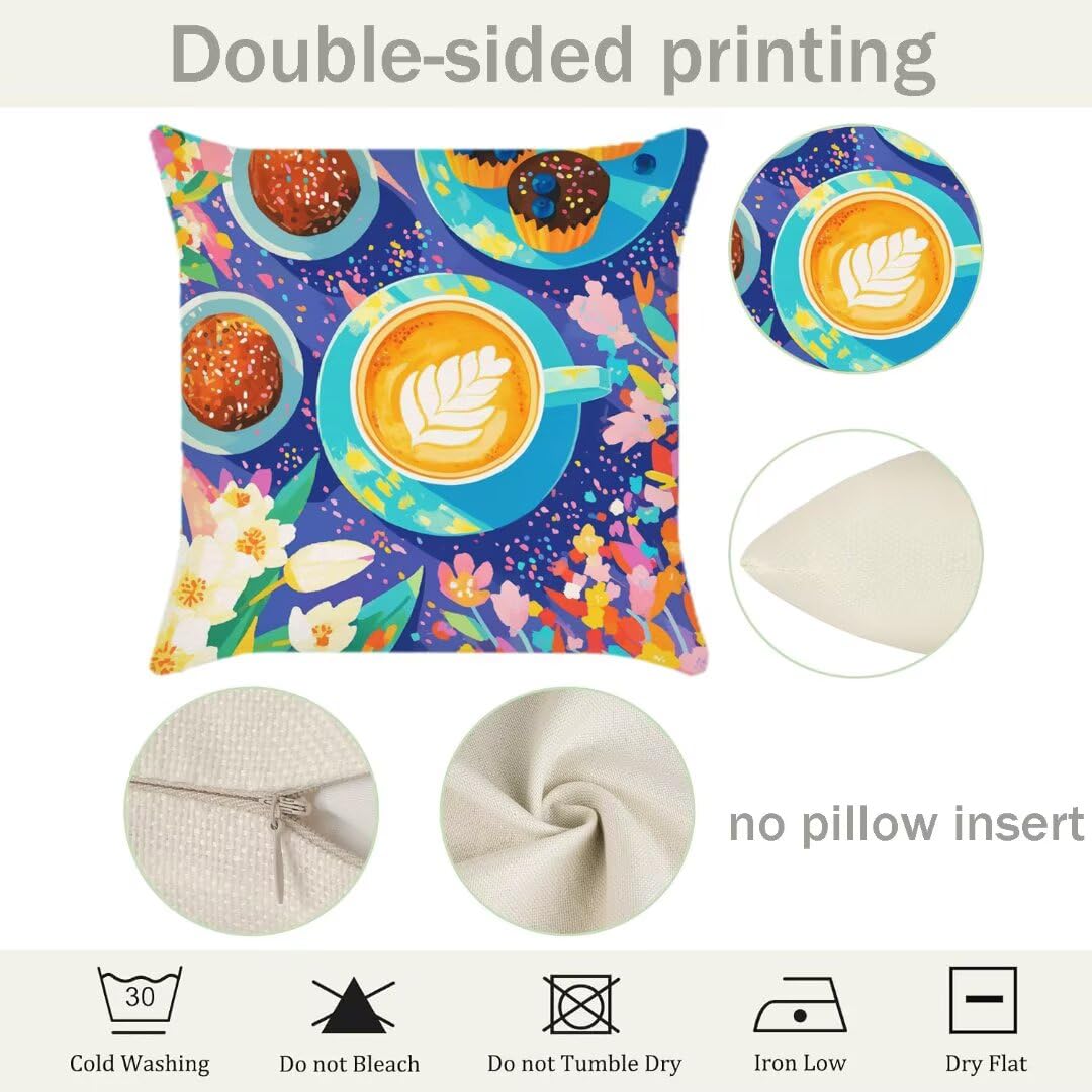 Lot de 4 Housse de Coussin 45x45cm,Housse de Canapé Été Motif Décoratif Imperméable Lin Taie d'oreiller avec Fermeture Éclair Invisible,Salon Chambre à Coucher Décoration de Maison Jardin,Café Ym551