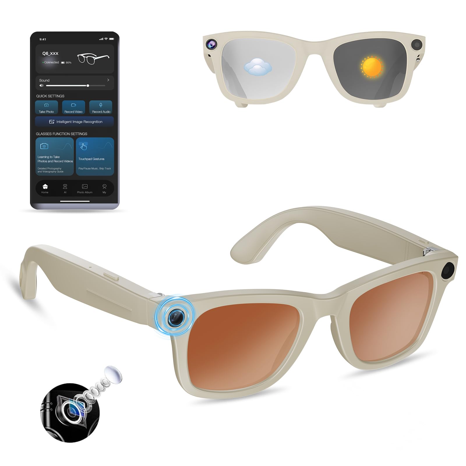 AI Smart Glasses with 8MP Camera 1080P HD Video Audio Recording Bluetooth 5 3 Smart Eyewear with Dual