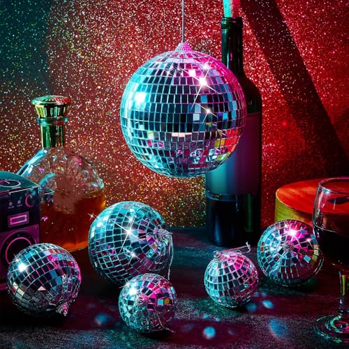 Boules disco argentées avec anneau de suspension pour effet d'éclairage