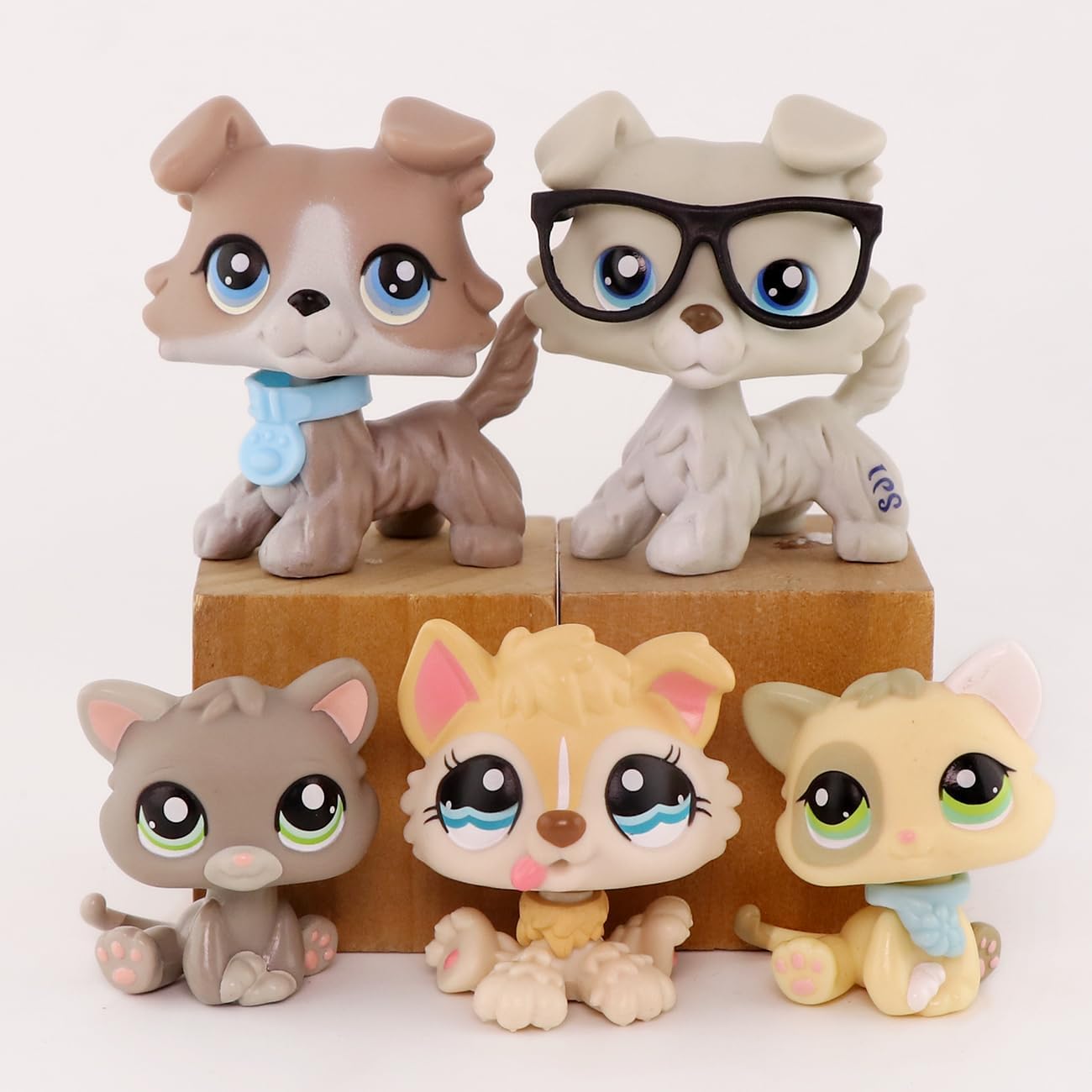 Rare Mini Pet Shop lps Toys 5pcs Short Hair cat Baby cat and Baby Husky Collie Rare Little Toy and Accessories