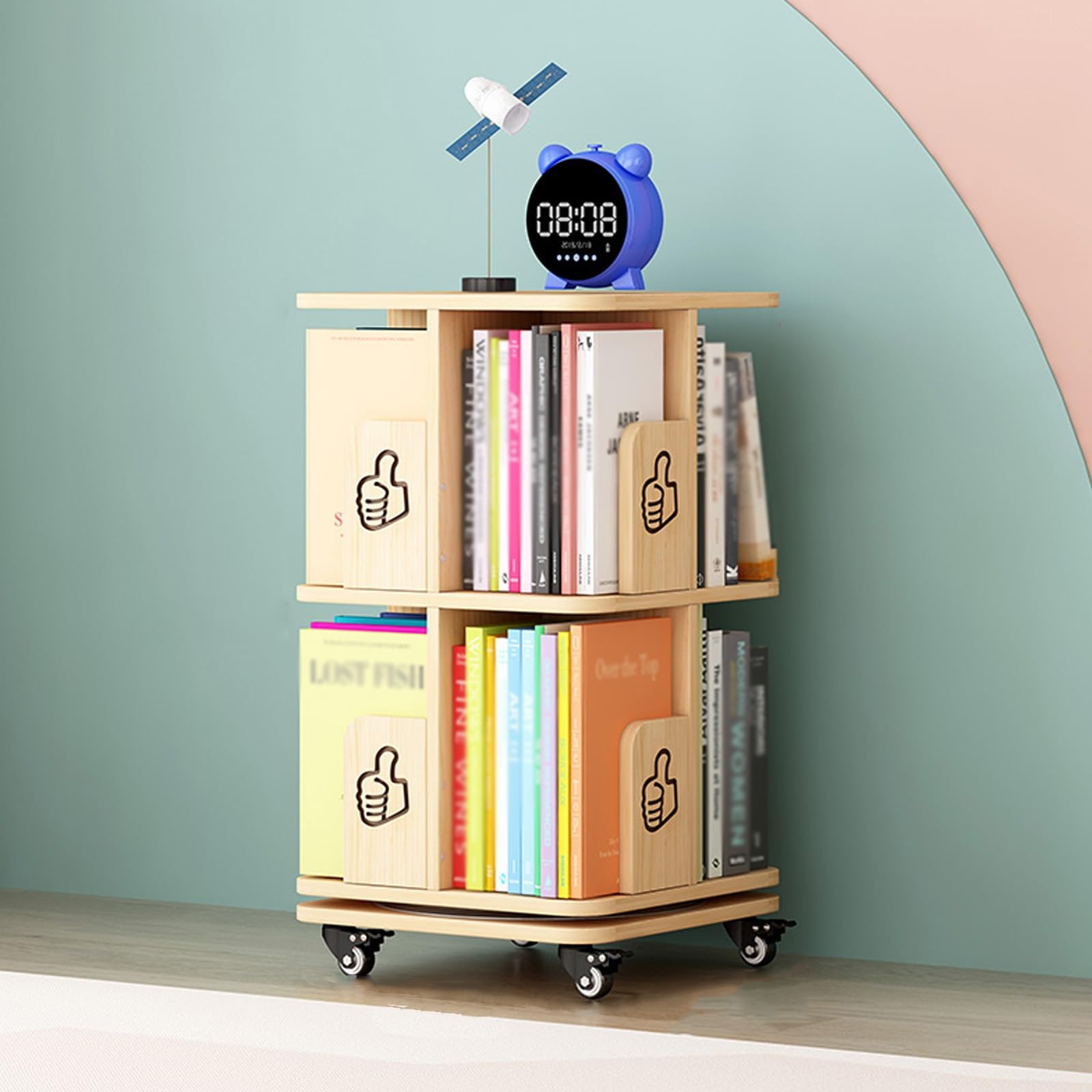 Amazon｜360°回転自立本棚コーナーディスプレイ収納棚 回転式本棚 天然 