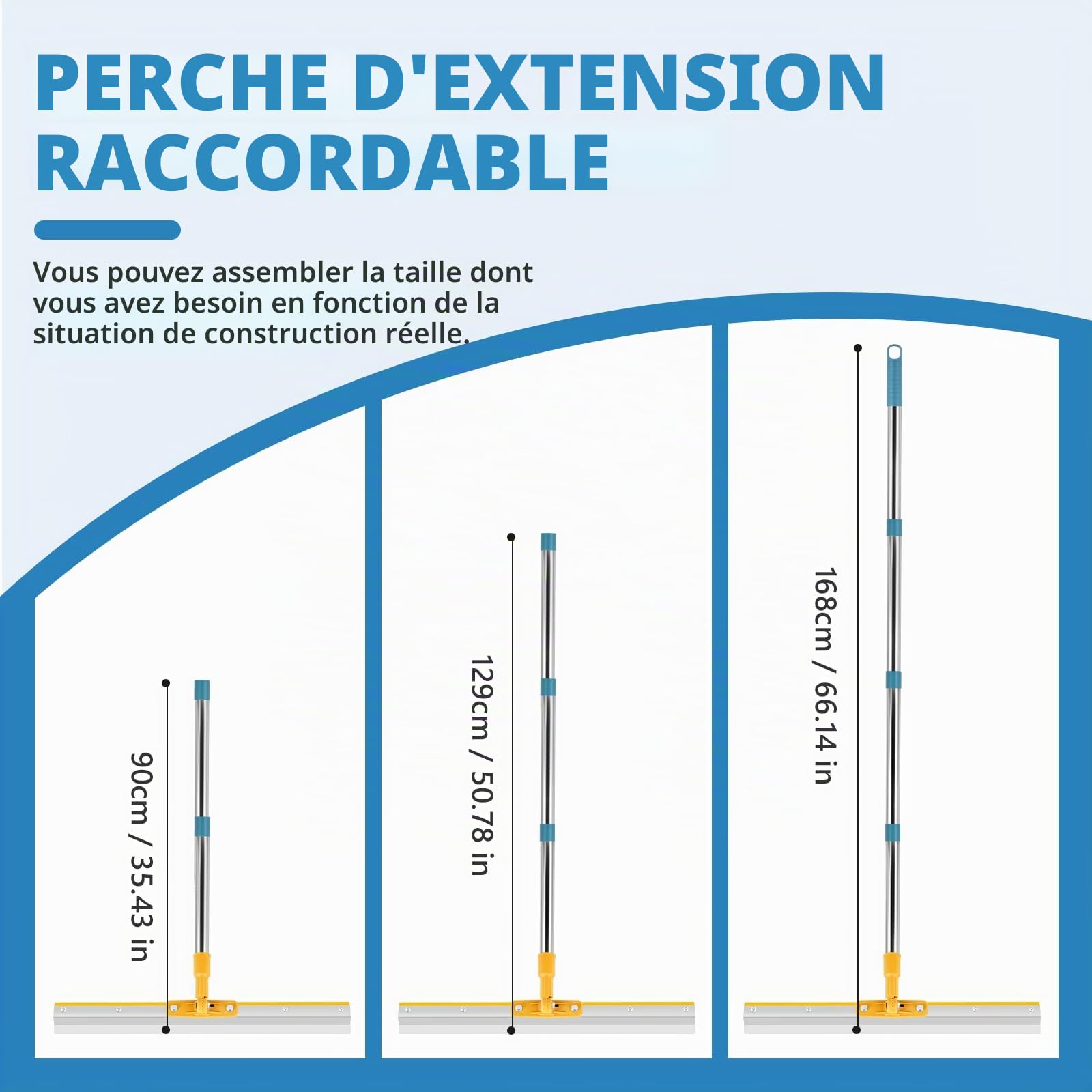 MXBAOHENG Raclette Dentée Aciers Inoxydables 56cm Lames de rechange avec dents de 3 mm & 5 mm de hauteur Perche Telescopique 160 cm Rouleau Debulleur Ragreage