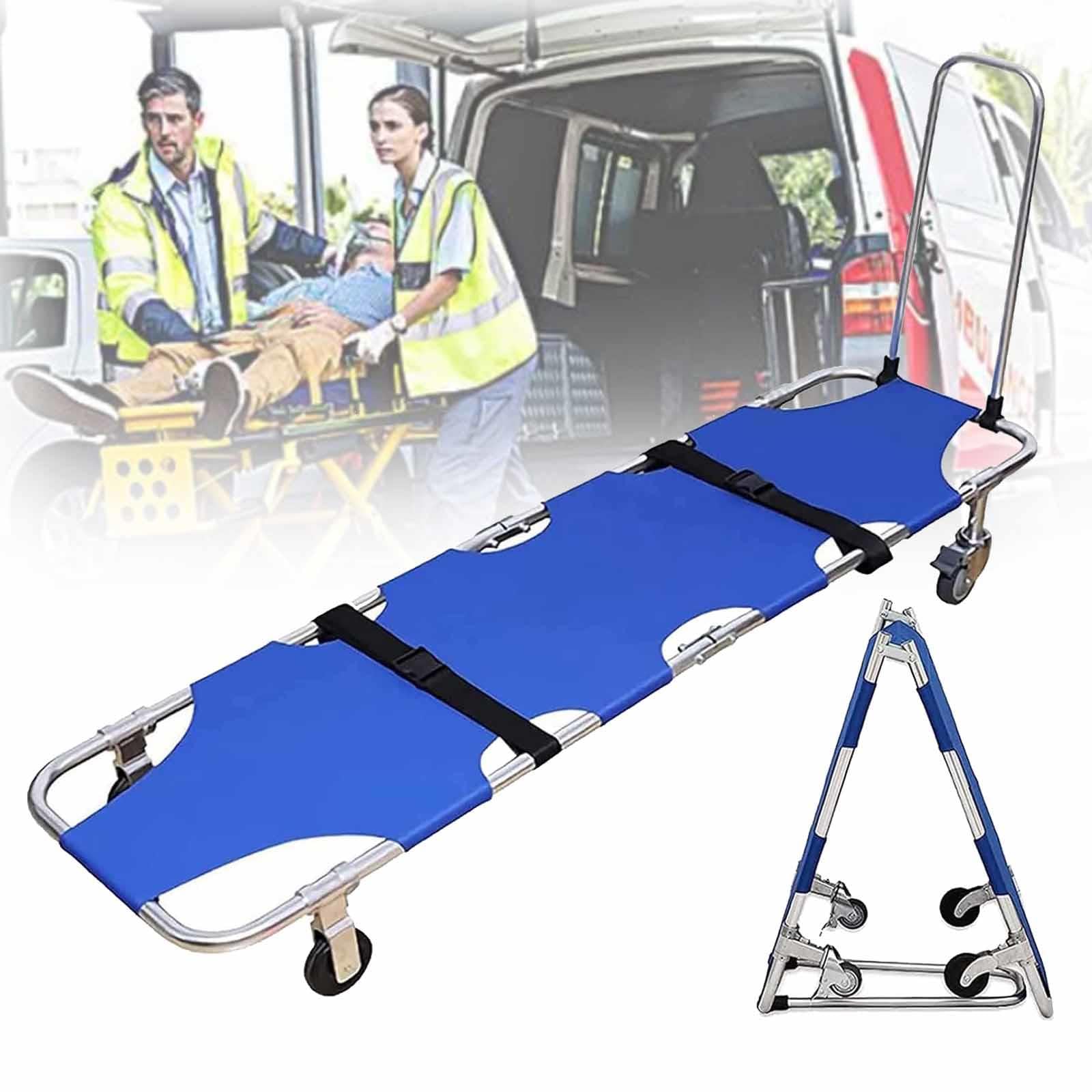 MTTXY Portable Folding Stretcher, Medical Stretcher Aluminum Lightweight with Trolley 4 Wheels, Pushable Rescue Stretcher, Capacity 350 lb for Hospitals, Ambulance, Fire
